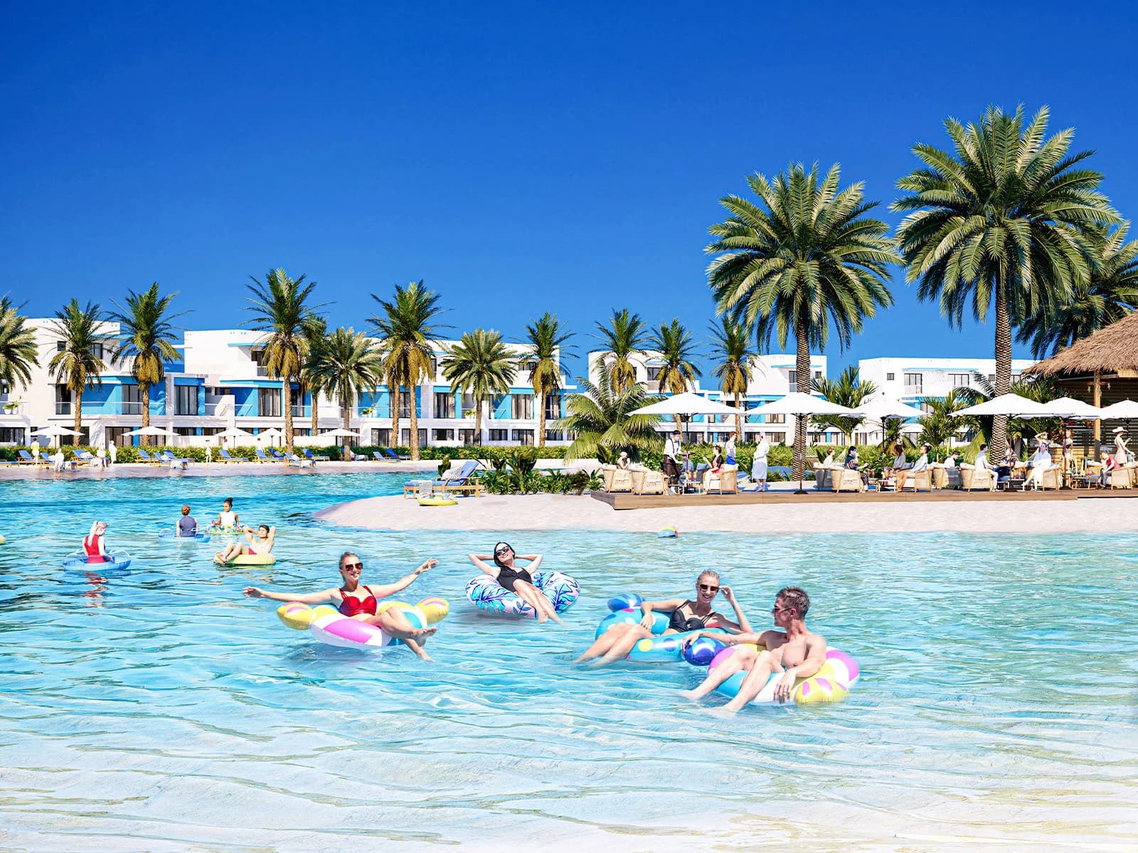 DAMAC Lagoons white sand beach — official DAMAC still