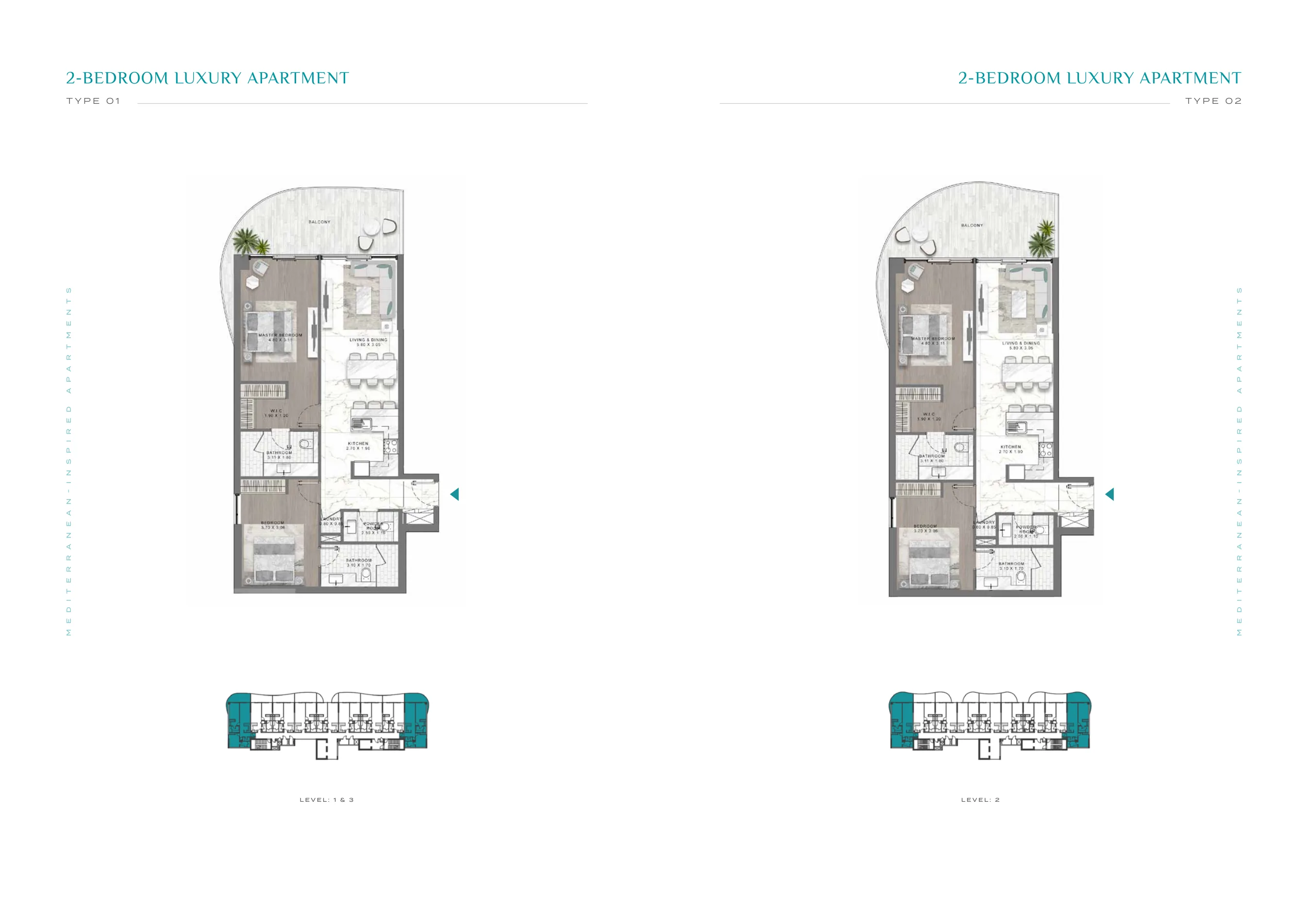 Damac Lagoons Views 2-bedroom floor plans Type 01 and 02